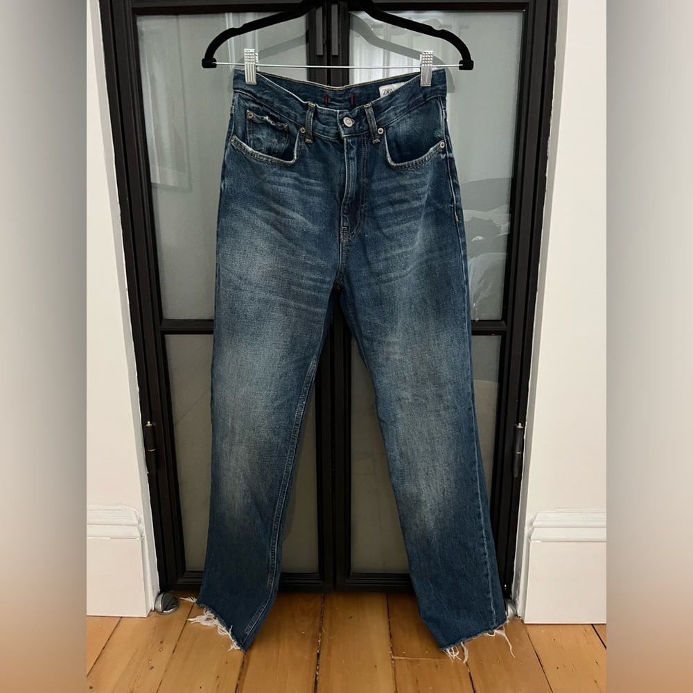 ZARA WOMAN ZW COLLECTION BLUE MID-RISE SLIM JEANS